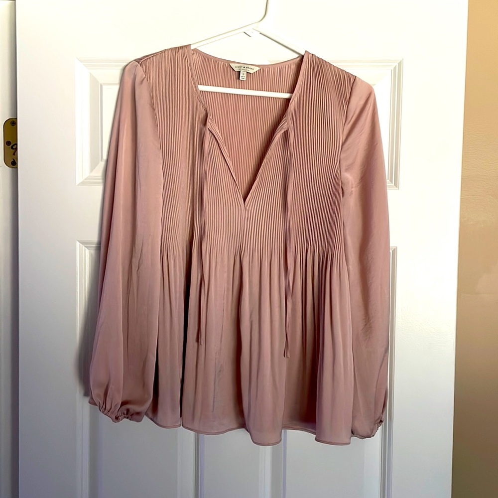 Lucky Brand Top | Pleated Blouse | Dusty Rose | Satin | Size  S Small